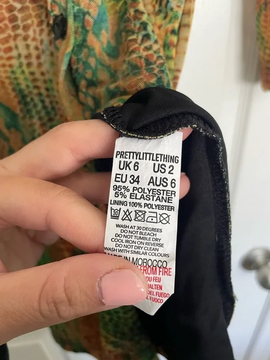 PrettyLittleThing Women’s Size 2 Green Brown Snake-Print Long Sleeve Mini Dress - Picture 5 of 10